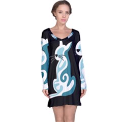 Blue Abstract Cat Long Sleeve Nightdress by Valentinaart