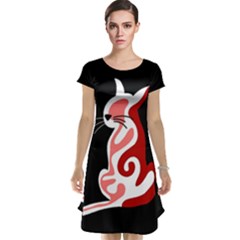 Red Abstract Cat Cap Sleeve Nightdress by Valentinaart