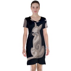 Brown Abstract Cat Short Sleeve Nightdress by Valentinaart