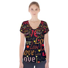 Love Pattern 3 Short Sleeve Front Detail Top by Valentinaart