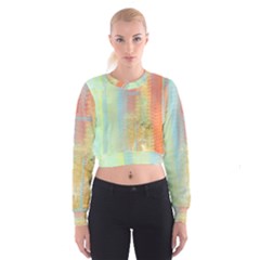 Unique Abstract In Green, Blue, Orange, Gold Women s Cropped Sweatshirt by digitaldivadesigns