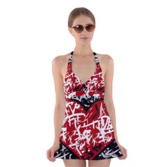 Red Graffiti Style Hart  Halter Swimsuit Dress by Valentinaart