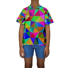 Colorful Triangles, Oil Painting Art Kids  Short Sleeve Swimwear by picsaspassion