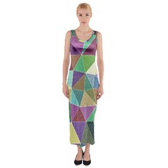 Colorful Triangles, Pencil Drawing Art Fitted Maxi Dress by picsaspassion