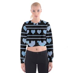 Blue Harts Pattern Women s Cropped Sweatshirt by Valentinaart