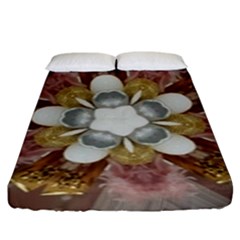 Elegant Antique Pink Kaleidoscope Flower Gold Chic Stylish Classic Design Fitted Sheet (king Size) by yoursparklingshop