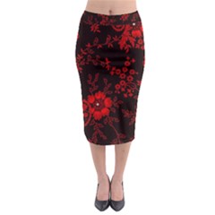 Small Red Roses Midi Pencil Skirt by Brittlevirginclothing