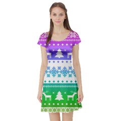 Cute Rainbow Bohemian Short Sleeve Skater Dress by Brittlevirginclothing