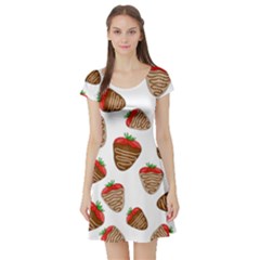 Chocolate Strawberries  Short Sleeve Skater Dress by Valentinaart