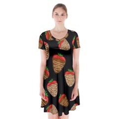 Chocolate Strawberries Pattern Short Sleeve V-neck Flare Dress by Valentinaart