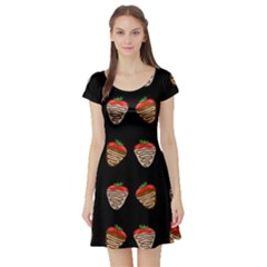 Chocolate Strawberies Short Sleeve Skater Dress by Valentinaart