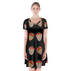 Chocolate Strawberies Short Sleeve V-neck Flare Dress by Valentinaart