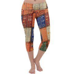 Blue White Orange And Brown Container Van Capri Yoga Leggings by Amaryn4rt