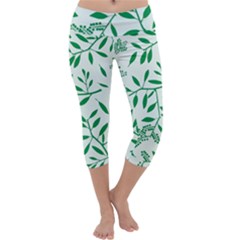 Leaves Foliage Green Wallpaper Capri Yoga Leggings by Amaryn4rt