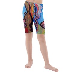 Graffiti Wall Color Artistic Kids  Mid Length Swim Shorts by Amaryn4rt