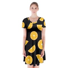 Oranges Pattern - Black Short Sleeve V-neck Flare Dress by Valentinaart