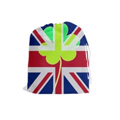 Irish British Shamrock United Kingdom Ireland Funny St  Patrick Flag Drawstring Pouches (large)  by yoursparklingshop