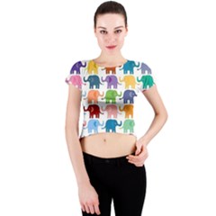 Colorful Small Elephants Crew Neck Crop Top by Brittlevirginclothing