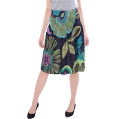 Dark Colored Lila Flowers Midi Beach Skirt by Brittlevirginclothing