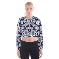 Deep Blue Flower Women s Cropped Sweatshirt by Brittlevirginclothing