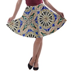 Ceramic Portugal Tiles Wall A-line Skater Skirt by Amaryn4rt