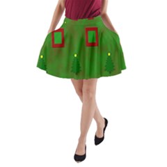 Christmas Trees And Boxes Background A-line Pocket Skirt by Nexatart