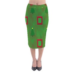 Christmas Trees And Boxes Background Velvet Midi Pencil Skirt by Nexatart