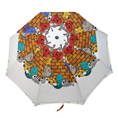 Graffiti Characters Flat Color Concept Cartoon Animals Fruit Abstract Around Brick Wall Vector Illus Folding Umbrellas by Foxymomma