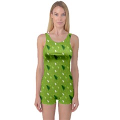 Green Christmas Tree Background One Piece Boyleg Swimsuit by Nexatart