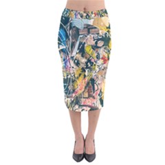 Art Graffiti Abstract Lines Velvet Midi Pencil Skirt by Nexatart