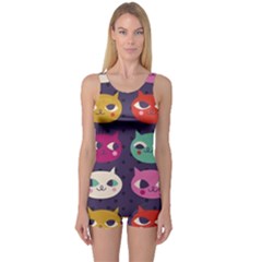 Colorful Kitties One Piece Boyleg Swimsuit by Brittlevirginclothing