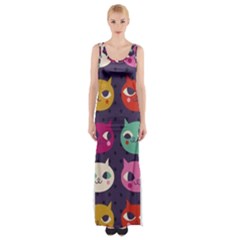 Colorful Kitties Maxi Thigh Split Dress by Brittlevirginclothing