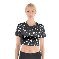 Black And White Hearts Pattern Cotton Crop Top by Valentinaart