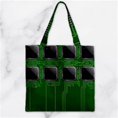 Green Circuit Board Pattern Zipper Grocery Tote Bag by Nexatart