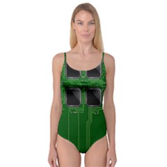 Green Circuit Board Pattern Camisole Leotard  by Nexatart