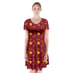 Chinese New Year Pattern Short Sleeve V-neck Flare Dress by dflcprintsclothing