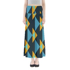 Yellow Blue Triangles Pattern          Women s Maxi Skirt by LalyLauraFLM