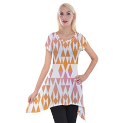 Geometric Abstract Orange Purple Pattern Short Sleeve Side Drop Tunic by Nexatart