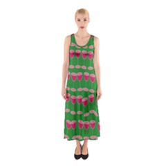 Wine Red Champagne Glass Red Wine Sleeveless Maxi Dress by Nexatart