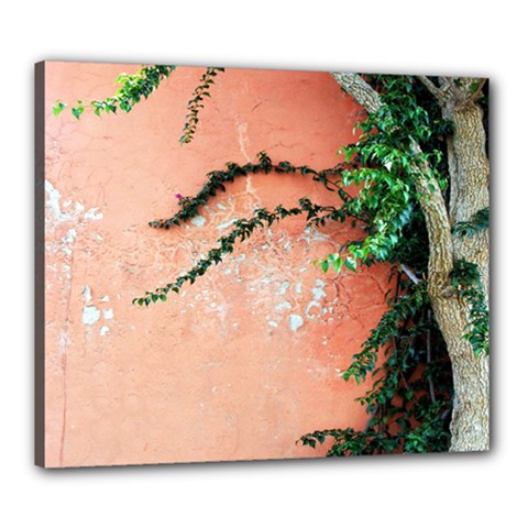 Background Stone Wall Pink Tree Canvas 24  X 20  by Nexatart