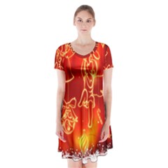 Christmas Widescreen Decoration Short Sleeve V-neck Flare Dress by Nexatart