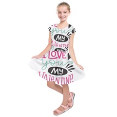 I Love You My Valentine (white) Our Two Hearts Pattern (white) Kids  Short Sleeve Dress by FashionFling