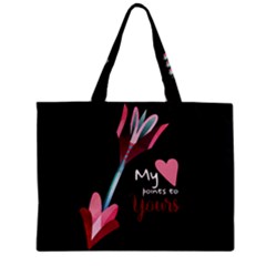 My Heart Points To Yours / Pink And Blue Cupid s Arrows (black) Zipper Mini Tote Bag by FashionFling