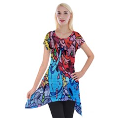 Colorful Graffiti Art Short Sleeve Side Drop Tunic by Nexatart