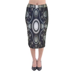 Fractal Beige Blue Abstract Velvet Midi Pencil Skirt by Nexatart