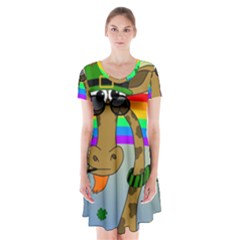 Irish Giraffe Short Sleeve V-neck Flare Dress by Valentinaart