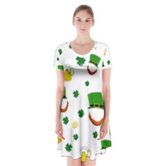 St  Patrick s Day Pattern Short Sleeve V-neck Flare Dress by Valentinaart