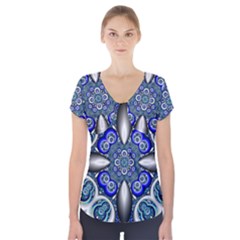 Fractal Cathedral Pattern Mosaic Short Sleeve Front Detail Top by Nexatart