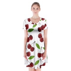 Cherry Pattern Short Sleeve V-neck Flare Dress by Valentinaart