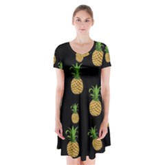 Pineapples Short Sleeve V-neck Flare Dress by Valentinaart